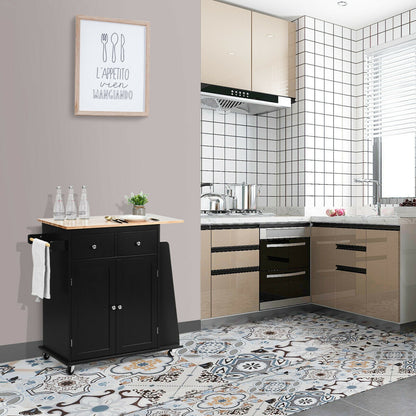 Rubber Wood Countertop Rolling Kitchen Island Cart, Black Kitchen Islands & Carts at Gallery Canada