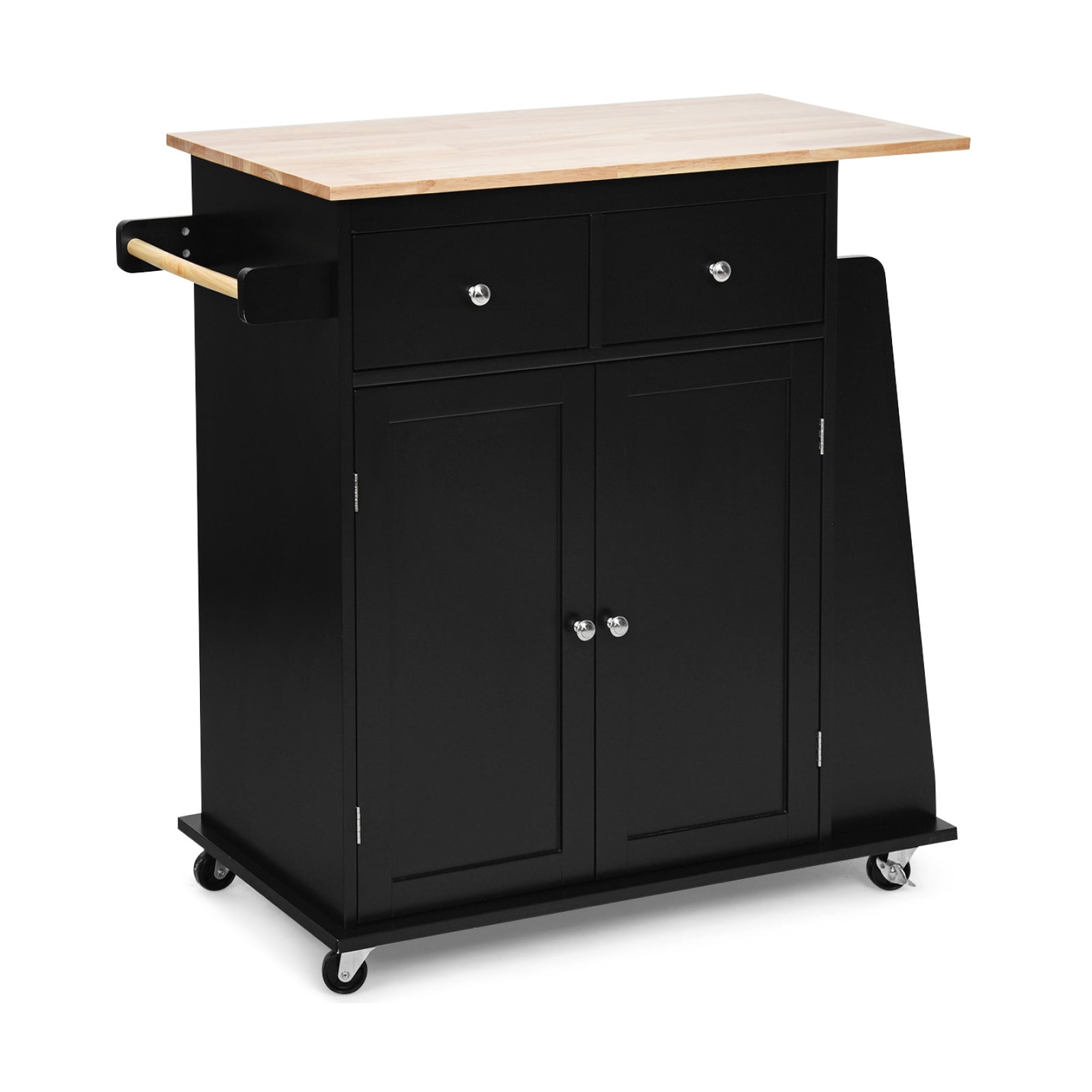 Rubber Wood Countertop Rolling Kitchen Island Cart, Black Kitchen Islands & Carts at Gallery Canada