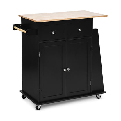 Rubber Wood Countertop Rolling Kitchen Island Cart, Black Kitchen Islands & Carts Black at Gallery Canada