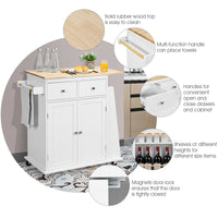 Thumbnail for Rubber Wood Countertop Rolling Kitchen Island Cart - Gallery View 11 of 12