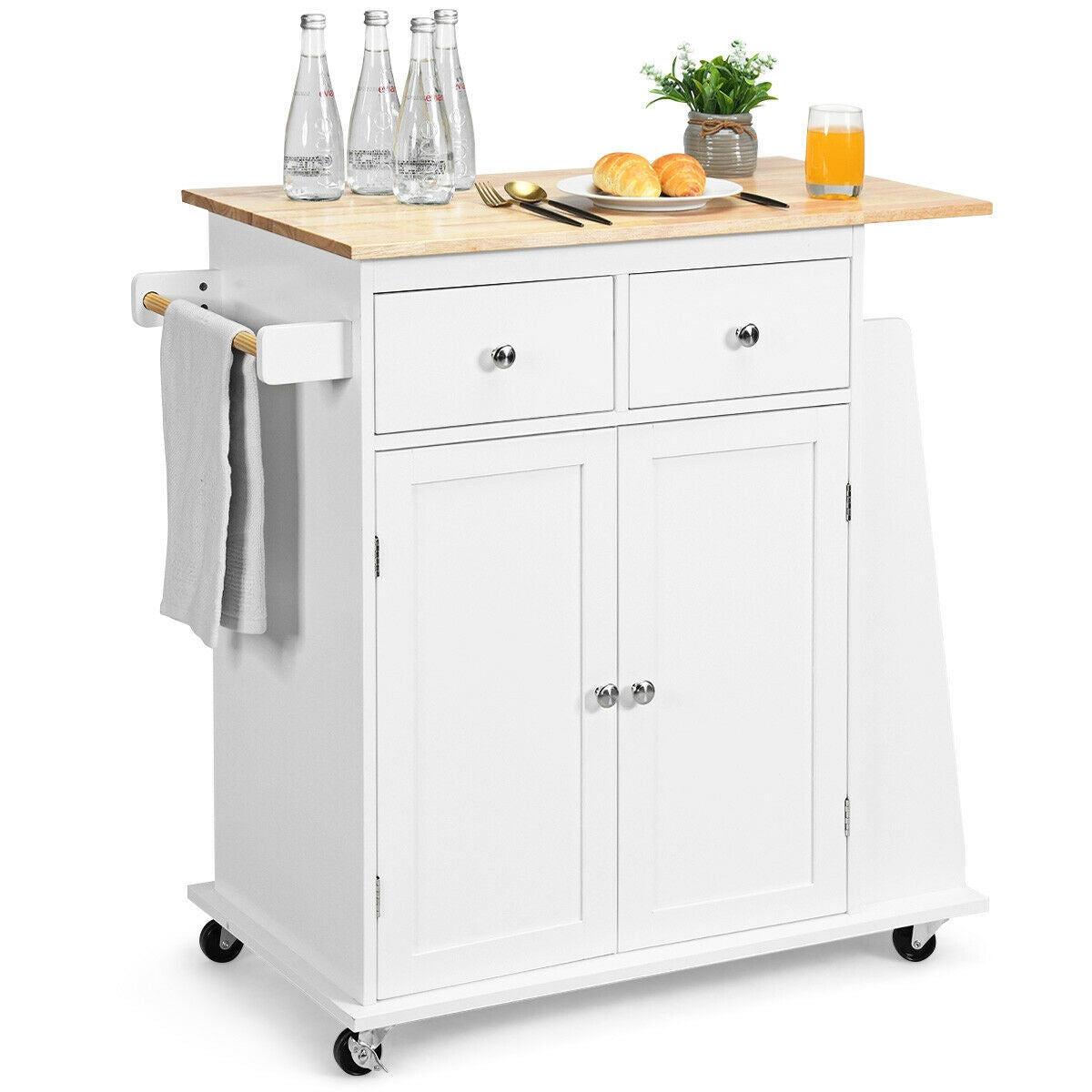Rubber Wood Countertop Rolling Kitchen Island Cart - Gallery View 5 of 12