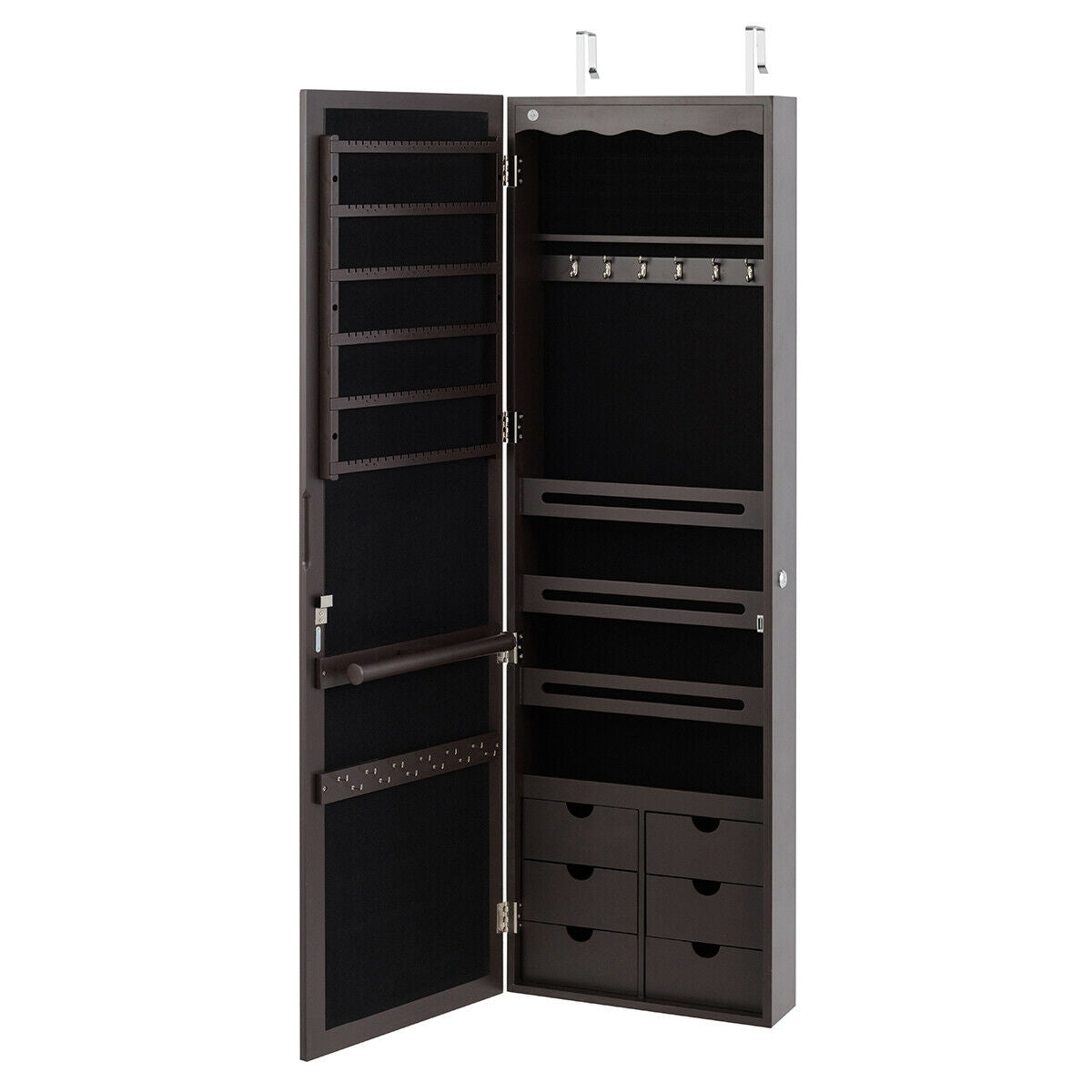 5 LEDs Lockable Mirror Jewelry Cabinet Armoire with 6 Drawers, Brown Jewelry Armoires at Gallery Canada