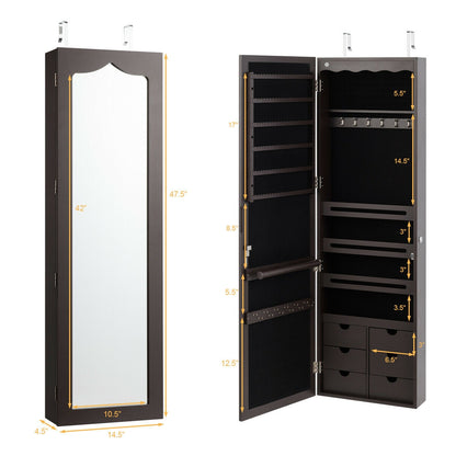 5 LEDs Lockable Mirror Jewelry Cabinet Armoire with 6 Drawers, Brown Jewelry Armoires at Gallery Canada