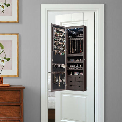 5 LEDs Lockable Mirror Jewelry Cabinet Armoire with 6 Drawers, Brown Jewelry Armoires at Gallery Canada