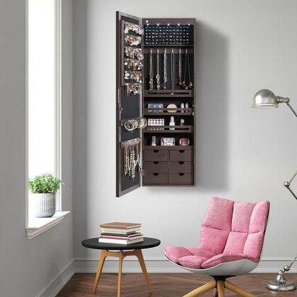 5 LEDs Lockable Mirror Jewelry Cabinet Armoire with 6 Drawers, Brown Jewelry Armoires at Gallery Canada