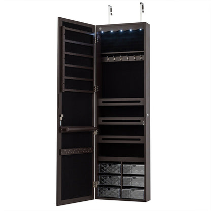Door Hanging Mirror Jewelry Armoire with Full Length Mirror and 6 Drawers, Brown Jewelry Armoires at Gallery Canada