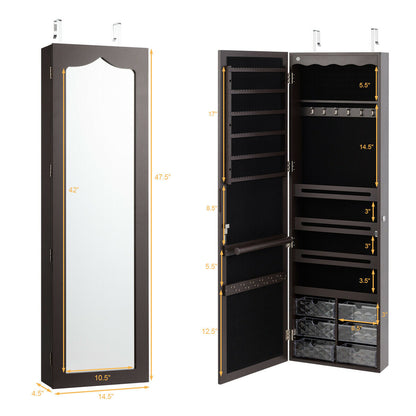 Door Hanging Mirror Jewelry Armoire with Full Length Mirror and 6 Drawers, Brown Jewelry Armoires at Gallery Canada