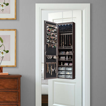 Door Hanging Mirror Jewelry Armoire with Full Length Mirror and 6 Drawers, Brown Jewelry Armoires at Gallery Canada