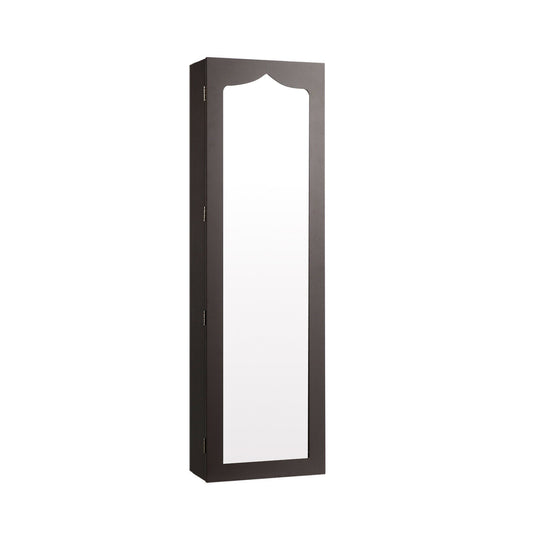 Door Hanging Mirror Jewelry Armoire with Full Length Mirror and 6 Drawers, Brown Jewelry Armoires Brown at Gallery Canada