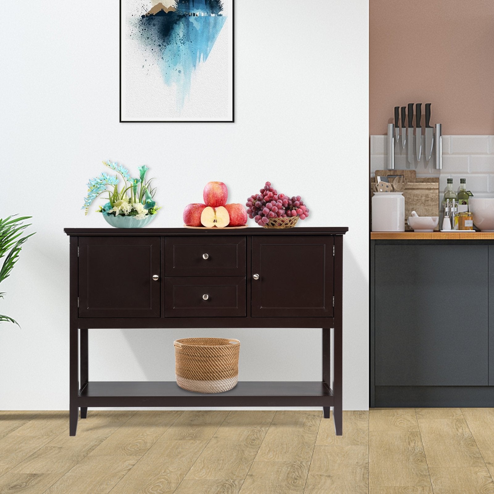 Wooden Sideboard Buffet Console Table with Drawers and Storage, Brown - Gallery Canada