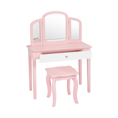 Kids Princess Make Up Dressing Table with Tri-folding Mirror and Chair, Pink Kids Vanities Pink at Gallery Canada