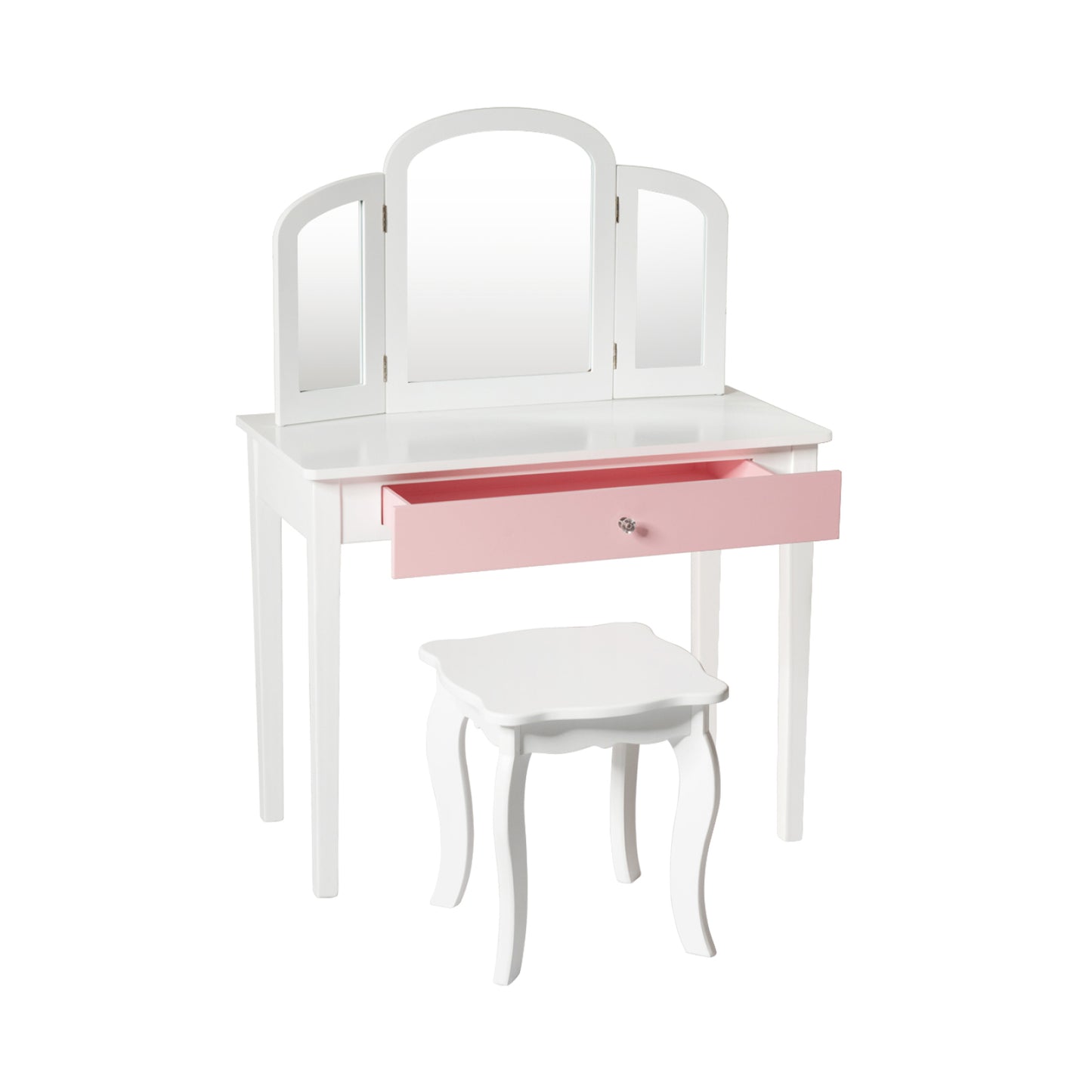 Kids Princess Make Up Dressing Table with Tri-folding Mirror and Chair, White Kids Vanities at Gallery Canada