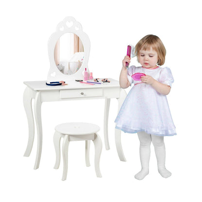 Kids Princess Makeup Dressing Play Table Set with Mirror , White - Gallery Canada