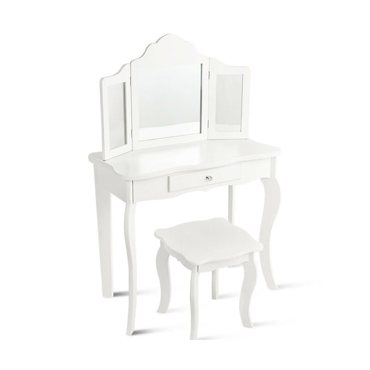 Mini Makeup Dressing Mirror Vanity Table Stool Set, White at Gallery Canada