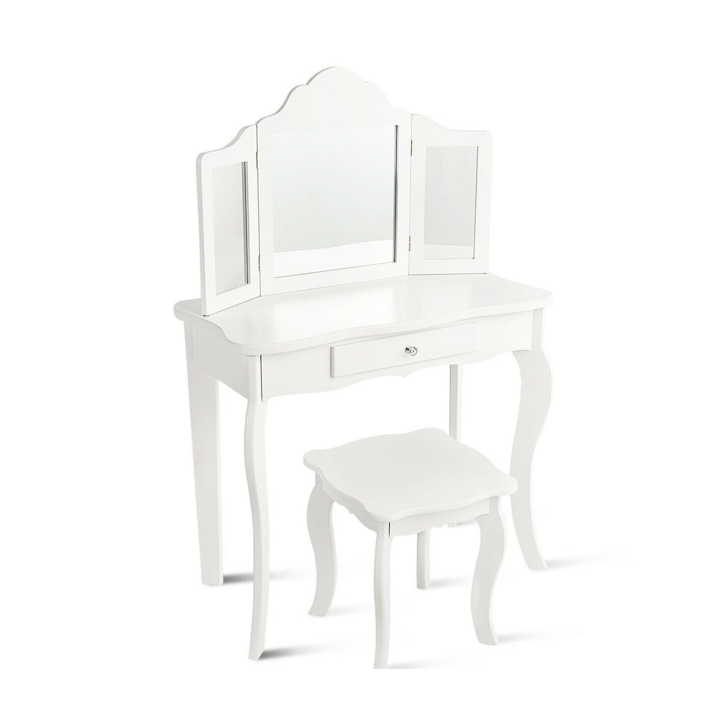 Mini Makeup Dressing Mirror Vanity Table Stool Set, White Kids Vanities at Gallery Canada