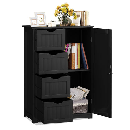 Standing Indoor Wooden Cabinet with 4 Drawers, Black - Gallery Canada