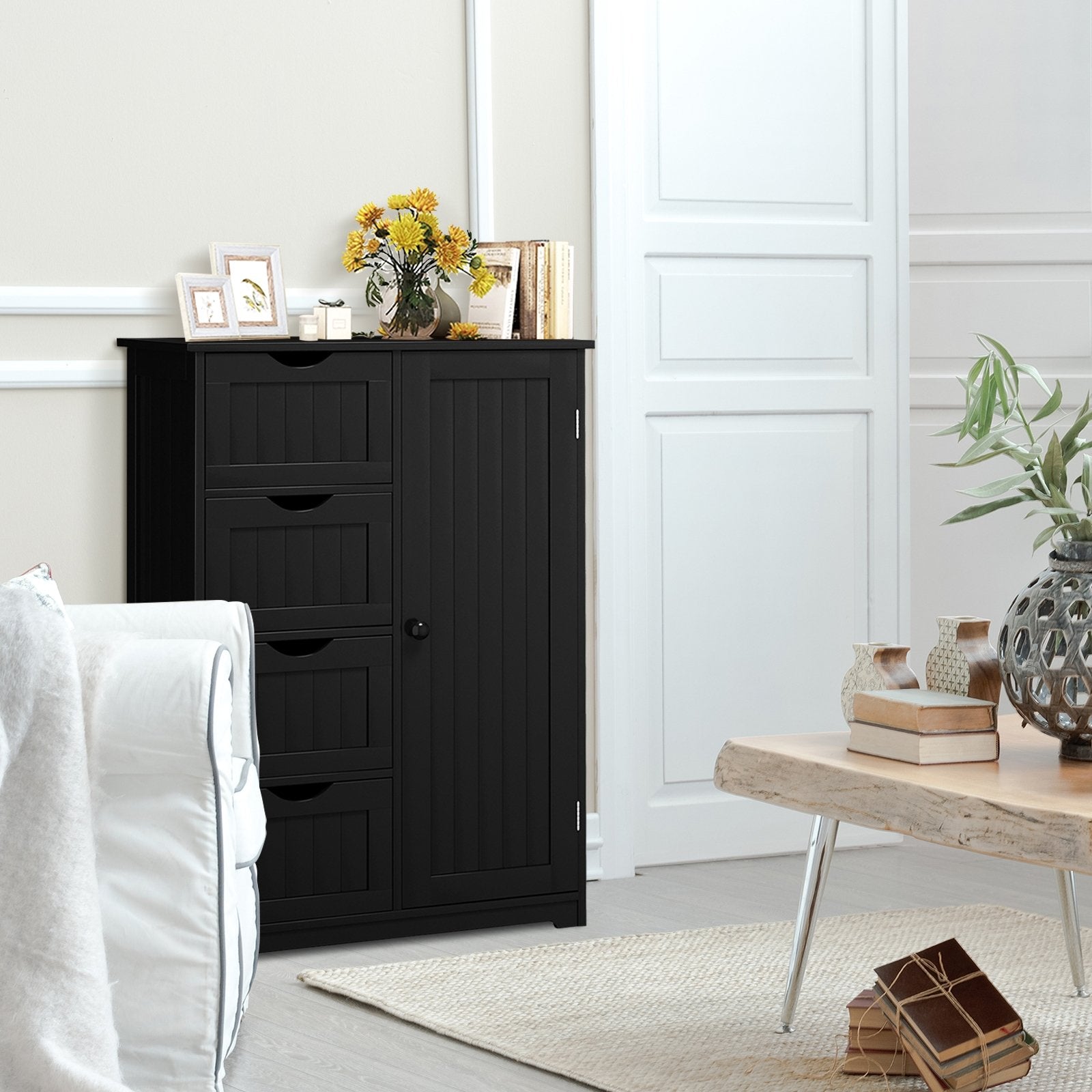 Standing Indoor Wooden Cabinet with 4 Drawers, Black - Gallery Canada