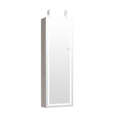 Mirrored Jewelry Armoire with Full Length Mirror and 2 Internal LED Lights, White at Gallery Canada