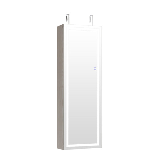 Mirrored Jewelry Armoire with Full Length Mirror and 2 Internal LED Lights, White - Gallery Canada