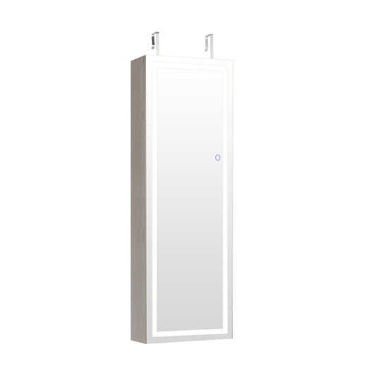 Mirrored Jewelry Armoire, Full Length Mirror, 2 LED Lights, White Jewelry Armoires White at Gallery Canada