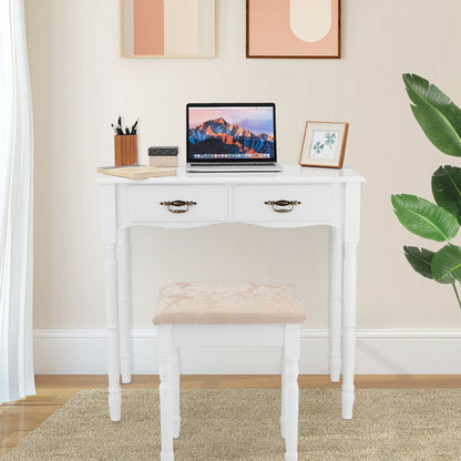 Simple Vanity Set with Tri-Folding Mirror Drawers and Storage Shelf, White Makeup Vanities at Gallery Canada
