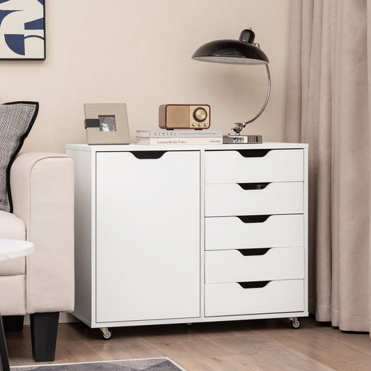 5-Drawer Dresser Chest Mobile Storage Cabinet with Door, White - Gallery Canada