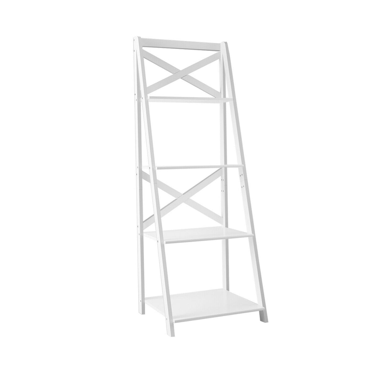 4-Tier Leaning Ladder Shelf Bookcase, White Bookcases White at Gallery Canada