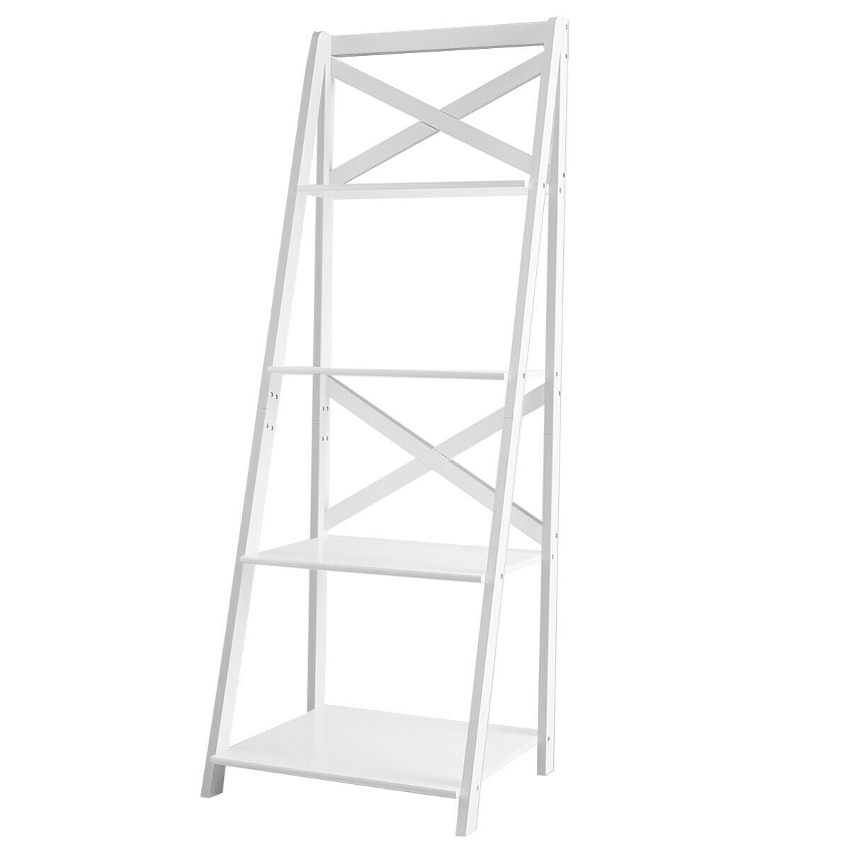 4-tier Leaning Free Standing Ladder Shelf Bookcase, White Bookcases at Gallery Canada