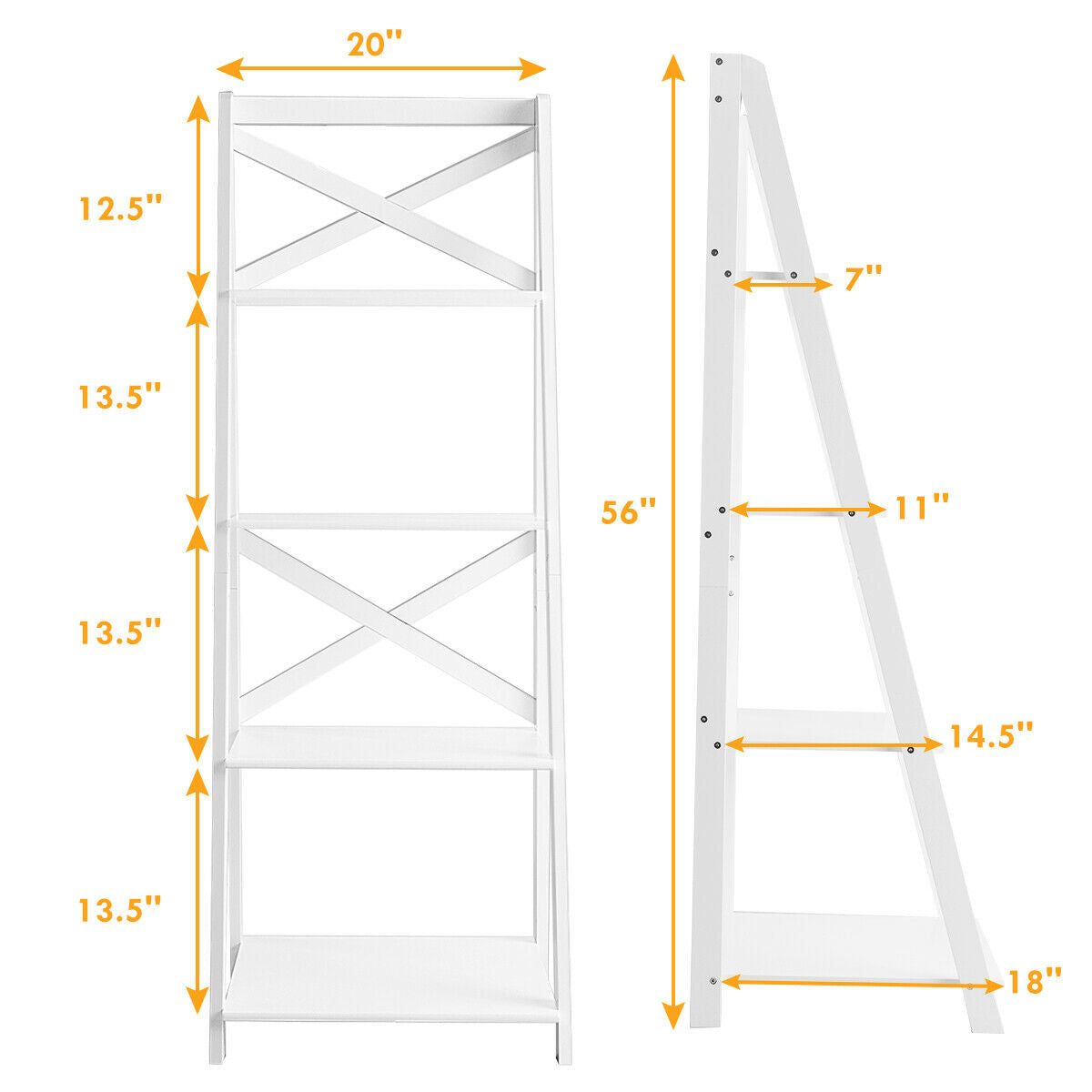 4-tier Leaning Free Standing Ladder Shelf Bookcase, White Bookcases at Gallery Canada