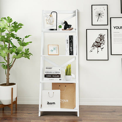 4-tier Leaning Free Standing Ladder Shelf Bookcase, White Bookcases at Gallery Canada