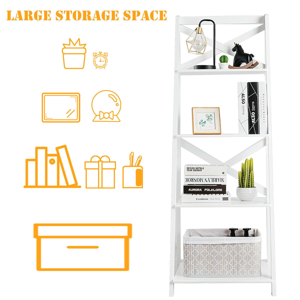 4-tier Leaning Free Standing Ladder Shelf Bookcase, White Bookcases at Gallery Canada