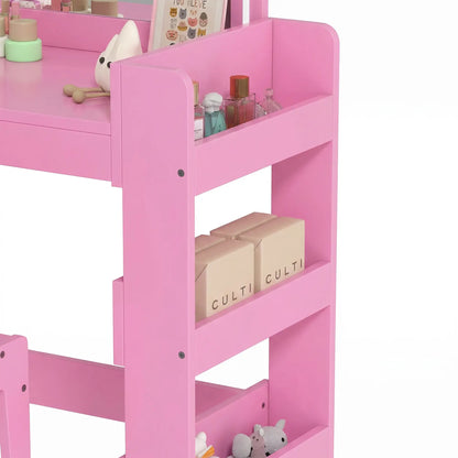 Kids Vanity Set, Toddler Dressing Table and Chair, Lighted Mirror, Pink Toy Vanity at Gallery Canada