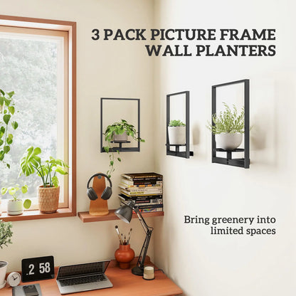 3 Pack Wall Planters, Metal Plant Stand Shelves, Picture Frame Decor