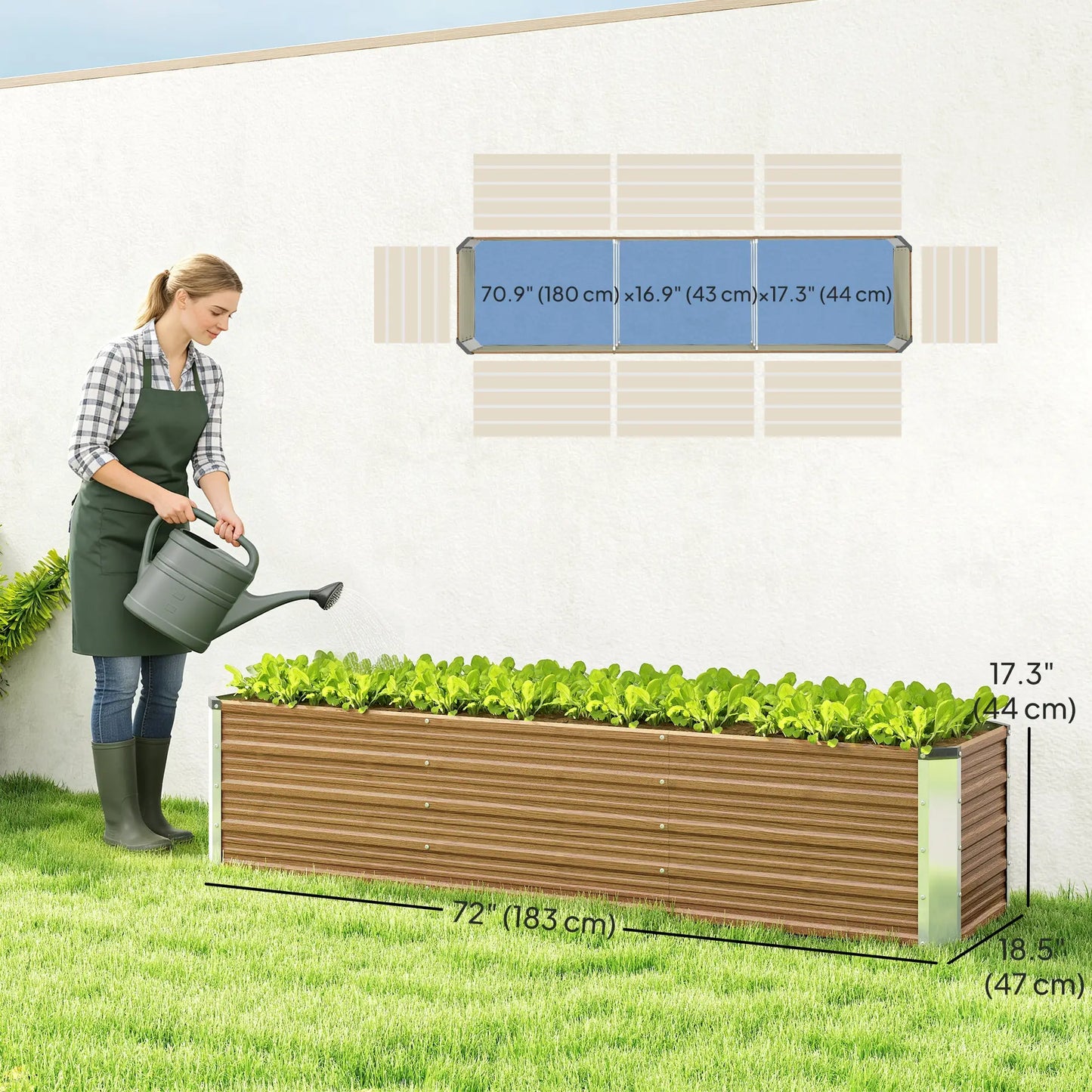 6' x 1.5' x 1.3' Galvanized Raised Garden Bed, Elevated Metal Planter Box, Brown Wood Effect, Brown Galvanized Planter Boxes at Gallery Canada