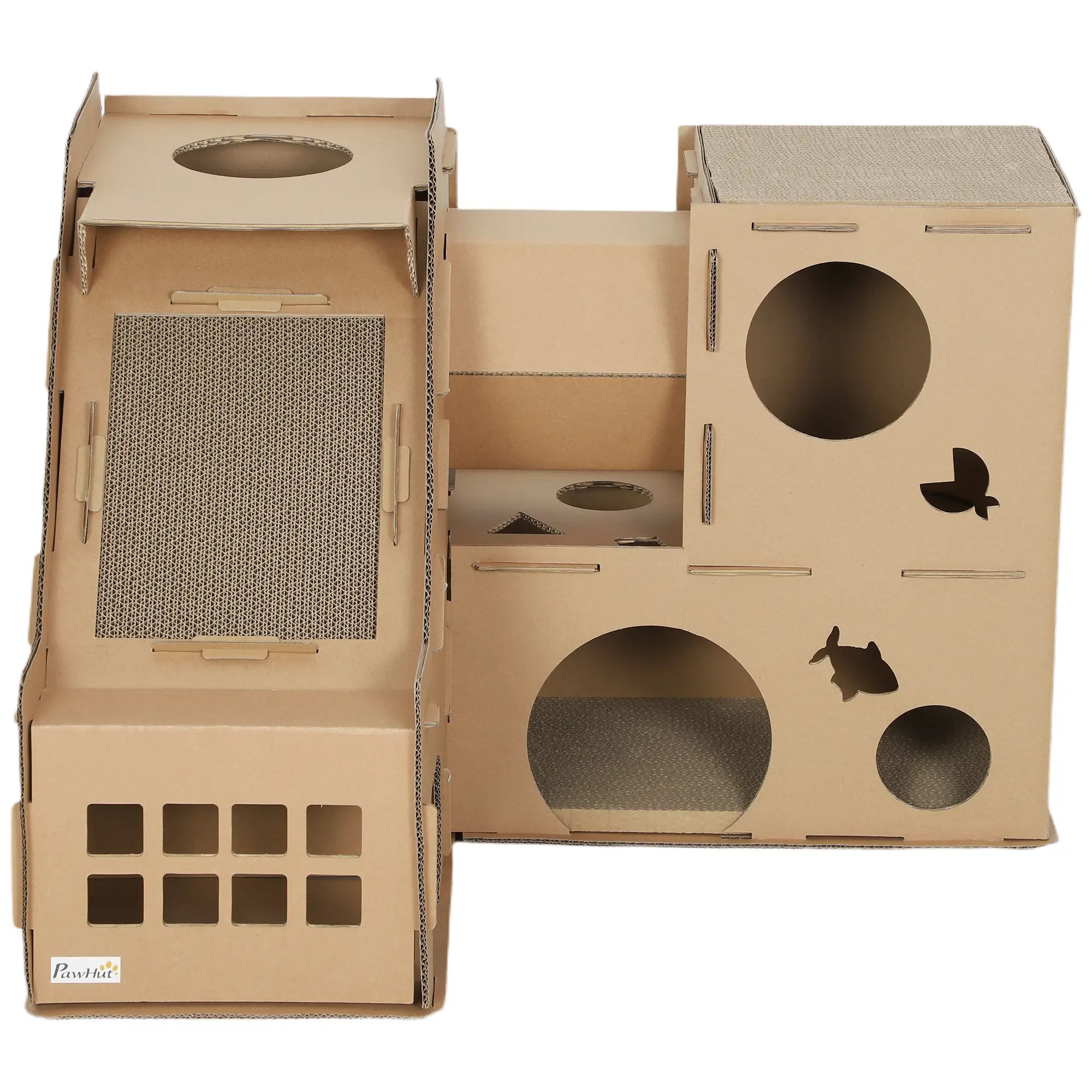 Multi-Level Cardboard Cat House, Corrugated Play Condo with Scratching Pads Cat Posts Brown at Gallery Canada
