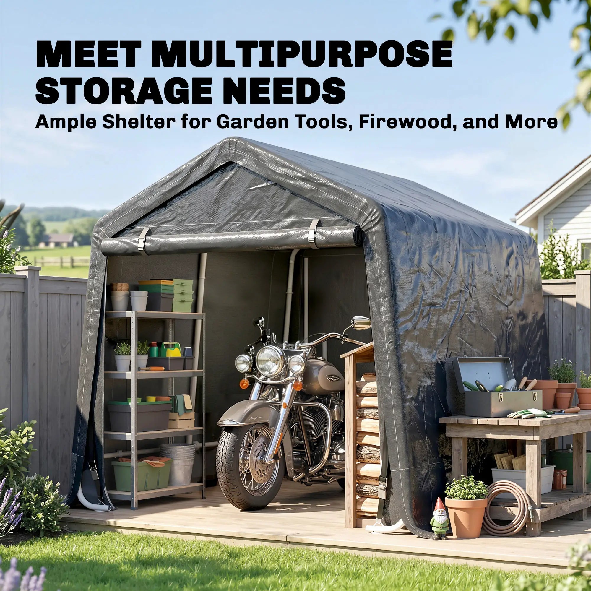 9.2' x 7.9' Garden Storage Tent, Metal Frame, Double Zipper Doors, Dark Grey Car Shelters at Gallery Canada