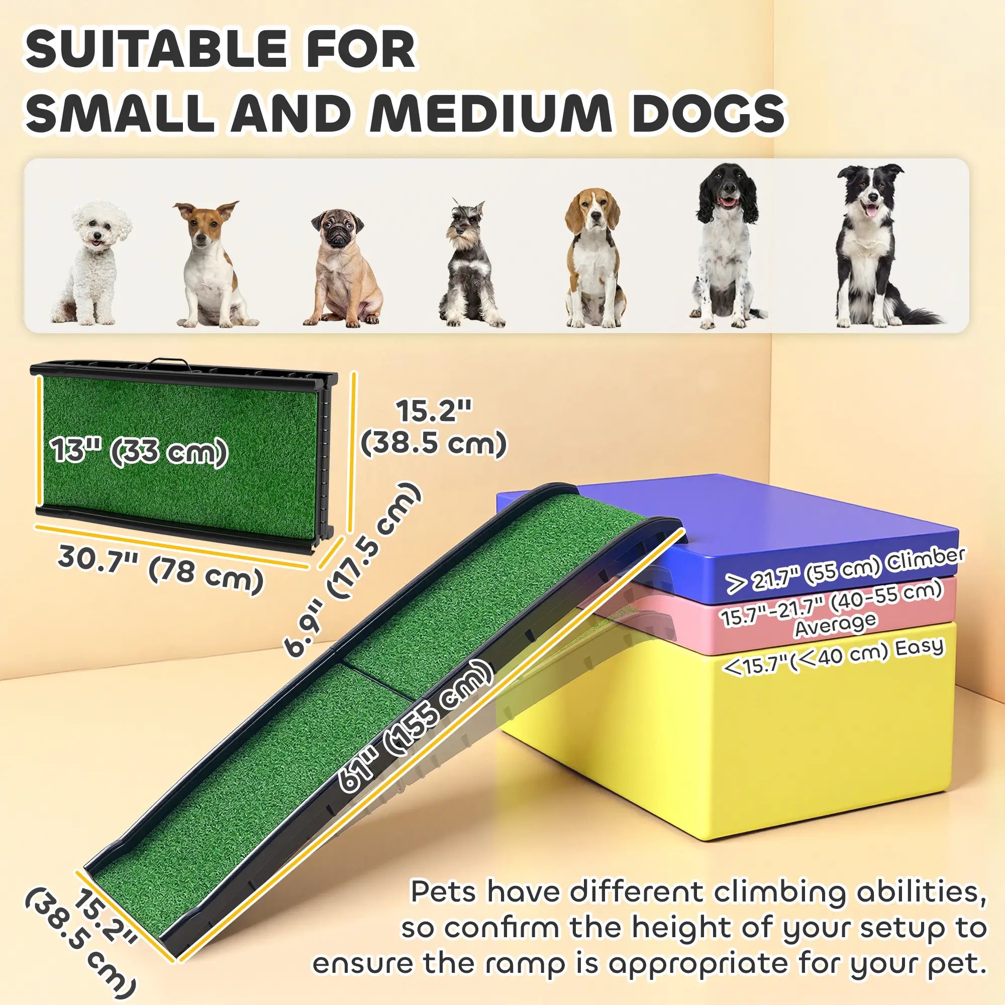 61 Inches Folding Pet Ramp With Grass Surface, Raised Side Rails Dog Stairs at Gallery Canada