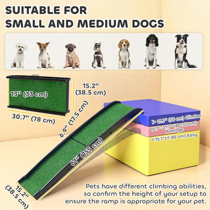 61 Inches Folding Pet Ramp With Grass Surface, Raised Side Rails Dog Stairs at Gallery Canada