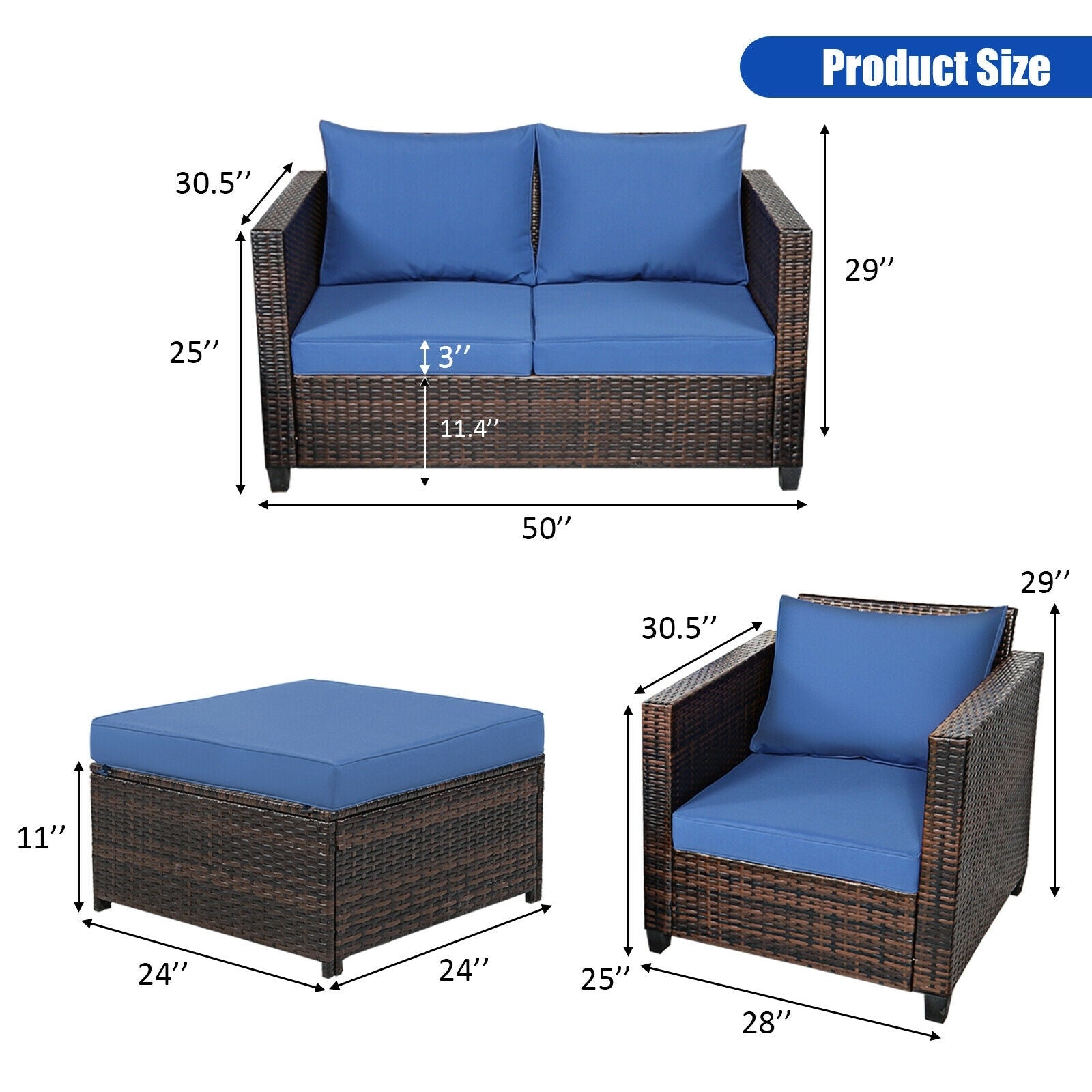 5 Piece Patio Cushioned Rattan Furniture Set, Navy Outdoor Sectionals at Gallery Canada