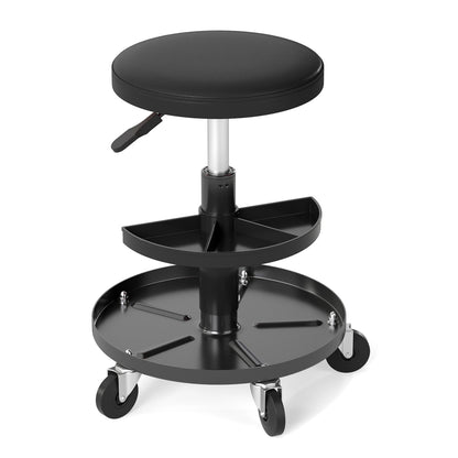 Adjustable Height Rolling Mechanic Stool with Wheels, Black