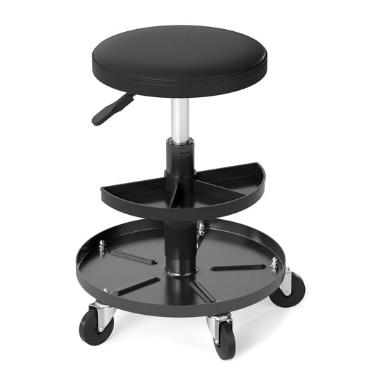 Adjustable Height Rolling Mechanic Stool with Wheels, Black Office Chairs Black at Gallery Canada