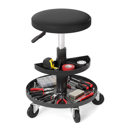 Adjustable Height Rolling Mechanic Stool with Wheels, Black