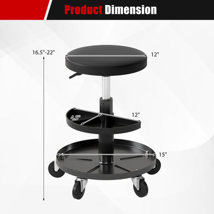 Adjustable Height Rolling Mechanic Stool with Wheels, Black