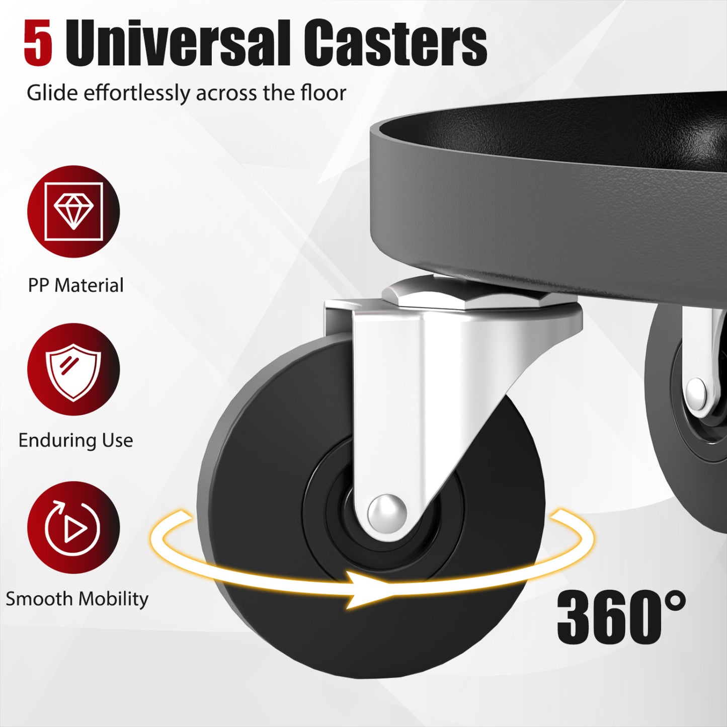 Adjustable Height Rolling Mechanic Stool with Wheels, Black