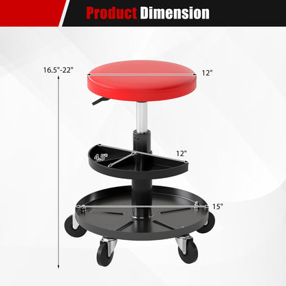 16.5-22In Adjustable Height Rolling Mechanic Stool, Red