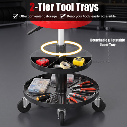 16.5-22In Adjustable Height Rolling Mechanic Stool, Red