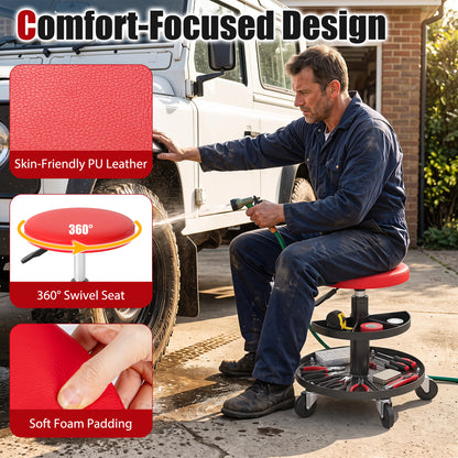 16.5-22In Adjustable Height Rolling Mechanic Stool, Red