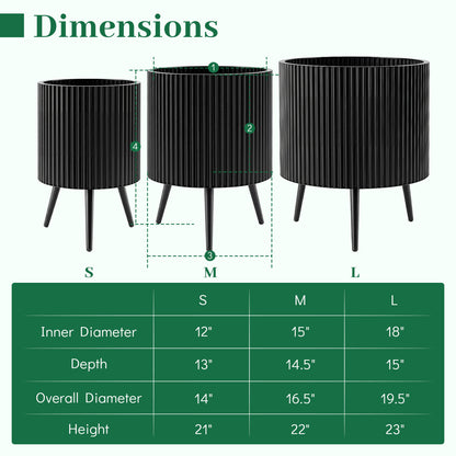 16.5 Inch Plant Pot With Stand, Tapered Legs For Garden