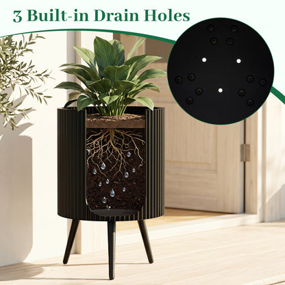 16.5 Inch Plant Pot With Stand, Tapered Legs For Garden