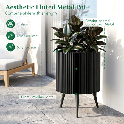 16.5 Inch Plant Pot With Stand, Tapered Legs For Garden